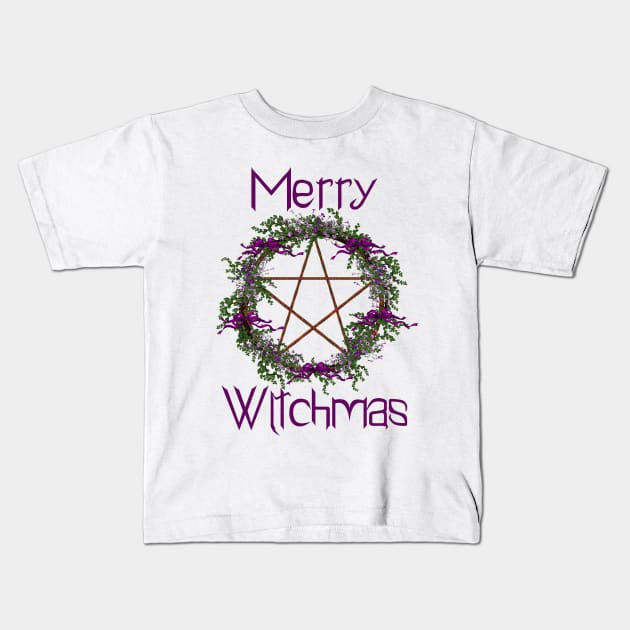 Merry Witchmas Pentacle Wreath Kids T-Shirt by The Cottage Cauldron